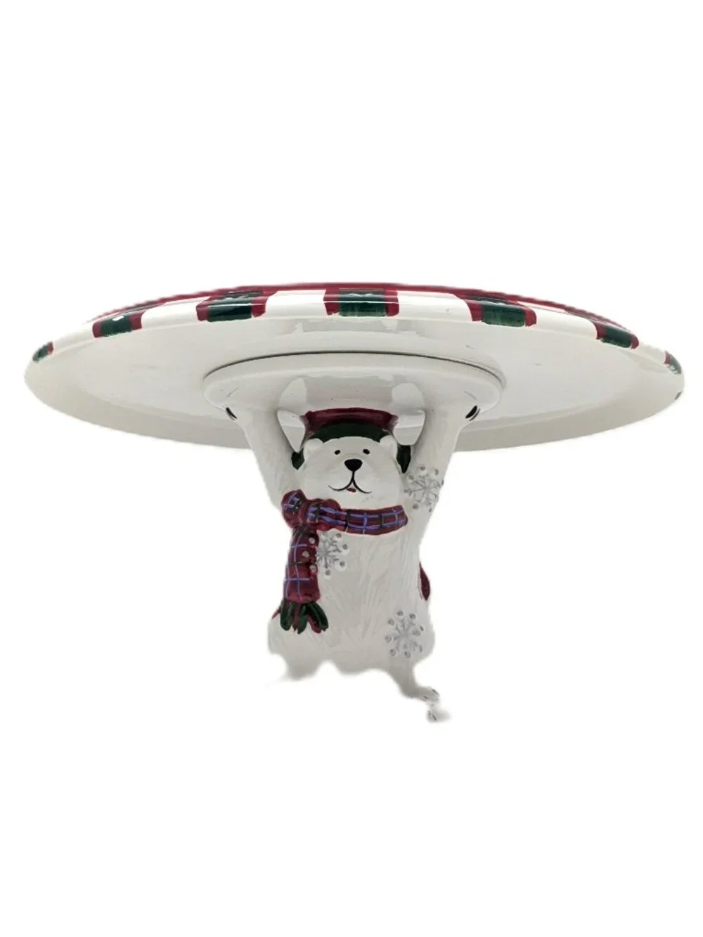 Pfaltzgraff Christmas Pedestal Plate Snow Bear Holiday Cake or Petit Four NIB